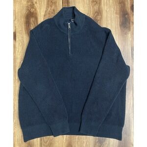 J Crew Quarter Zip Sweater Mock Neck Dark Blue Waffle Knit Pullover Cotton XXL